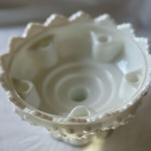 Vintage Fenton White Hobnail Glass Candleholder Bowl MCM